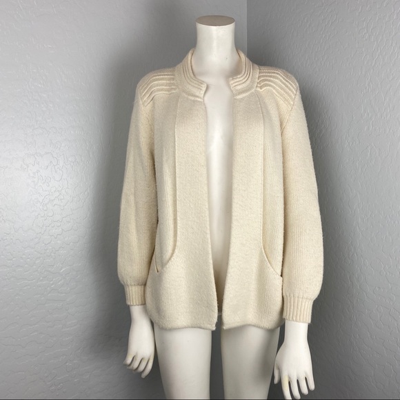 Baby Alpaca Cream Long Sleeve Open Front Sweater - Picture 1 of 4